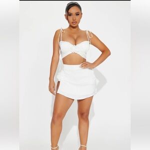 Fleur Satin Skirt Set - White